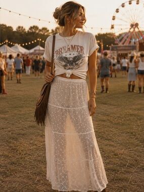 Sheer White Polka Dot Maxi Skirt